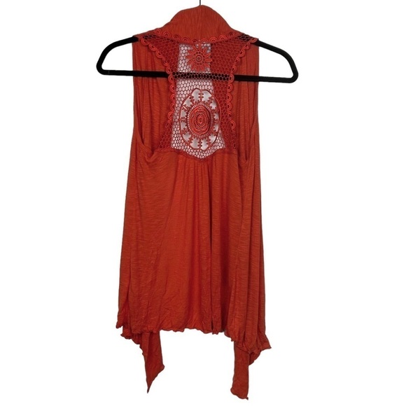 HIP Happening in the Present Orange Lace Knit Sleeveless Vest Cardigan M - Picture 2 of 11